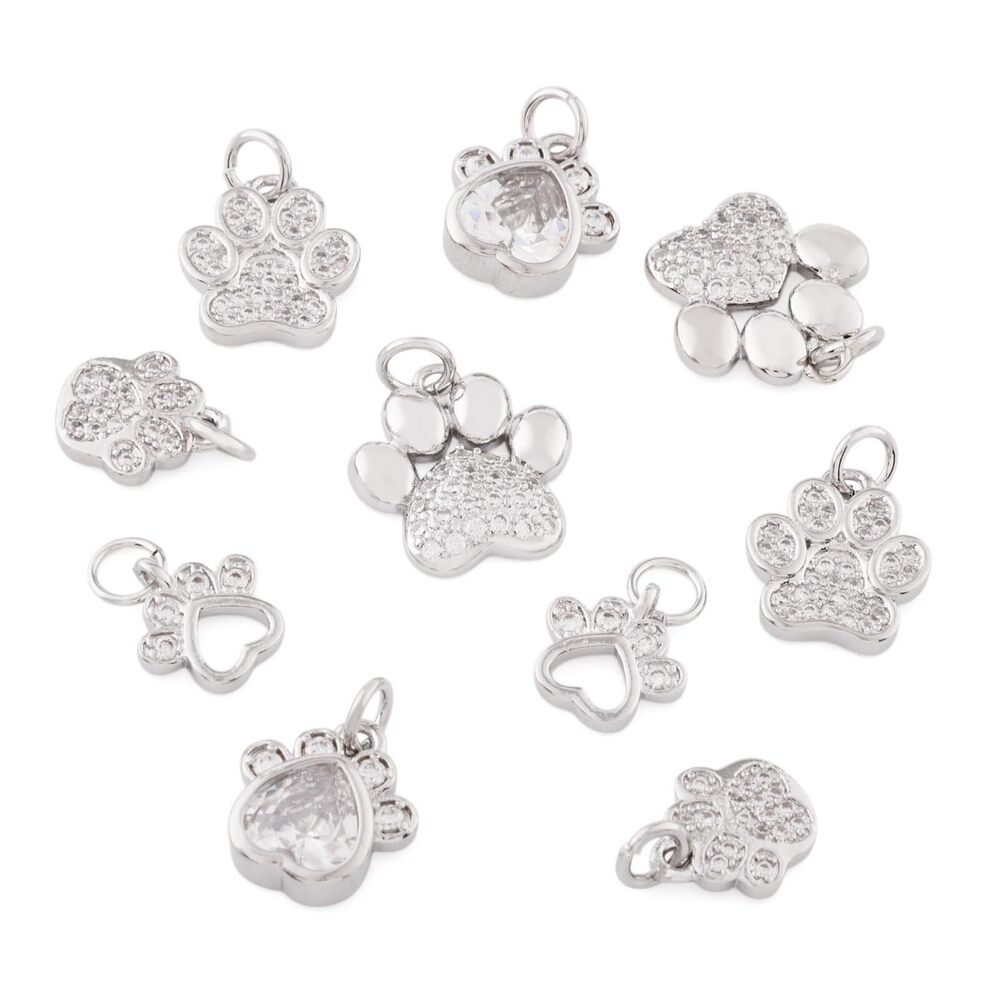 1315 10Pcs Paw Print Charm Animal Paw Dog Cat Pendants 5 Styles Platinum - Picture 7 of 7